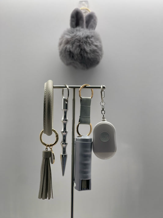 Gray Bunny Safety Keychain Set