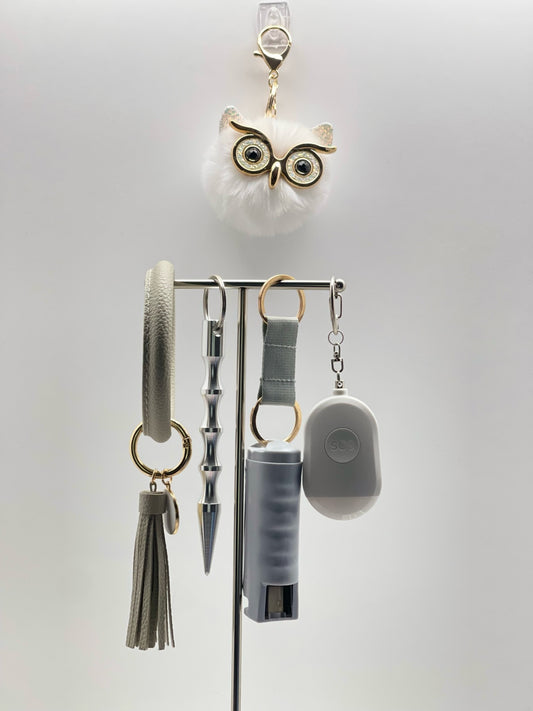 Gray Owl Safety Keychain Set