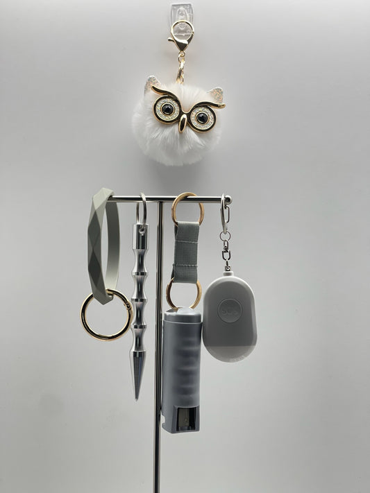 Gray Owl Safety Keychain Set