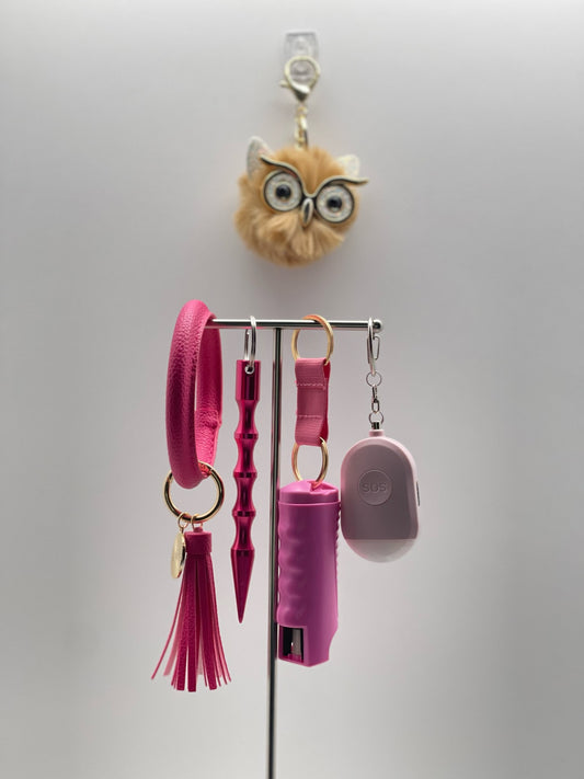 Pink Owl Safety Keychain Set