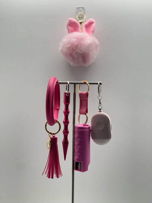Pink Bunny Safety Keychain Set