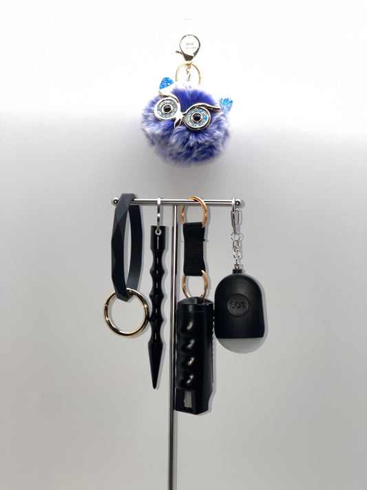 Black Owl Safety Keychain Set