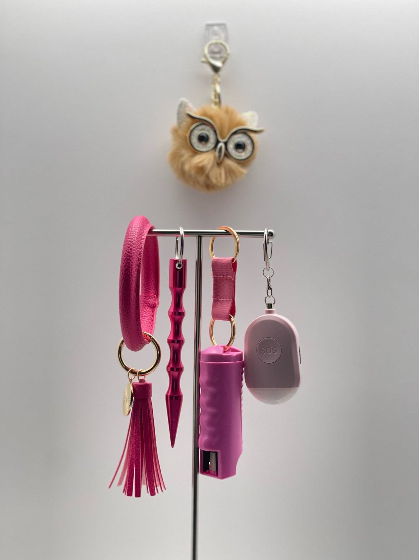 Pink Owl Safety Keychain Set